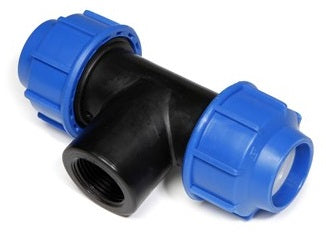 IRRIG.COMPRESSIONE:RACCORDO T 25+F.FEMM.1/2 X TUBO PE confezione da PEZZI 10