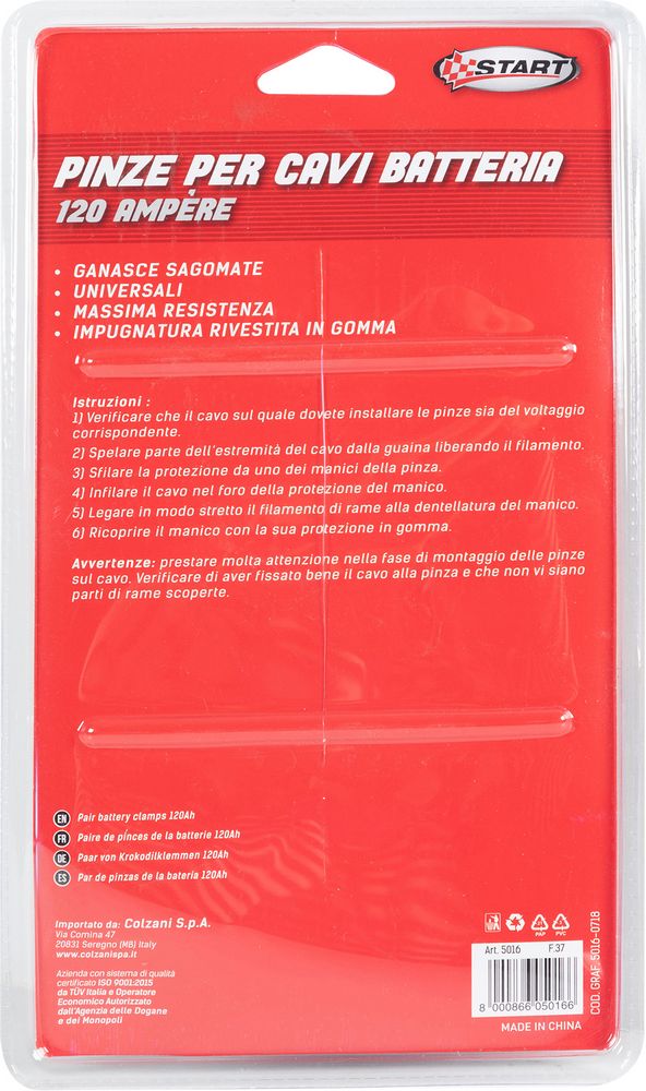START Confezione 2 Pinze per Cavi Batteria 120Ah Robuste e Isolate
