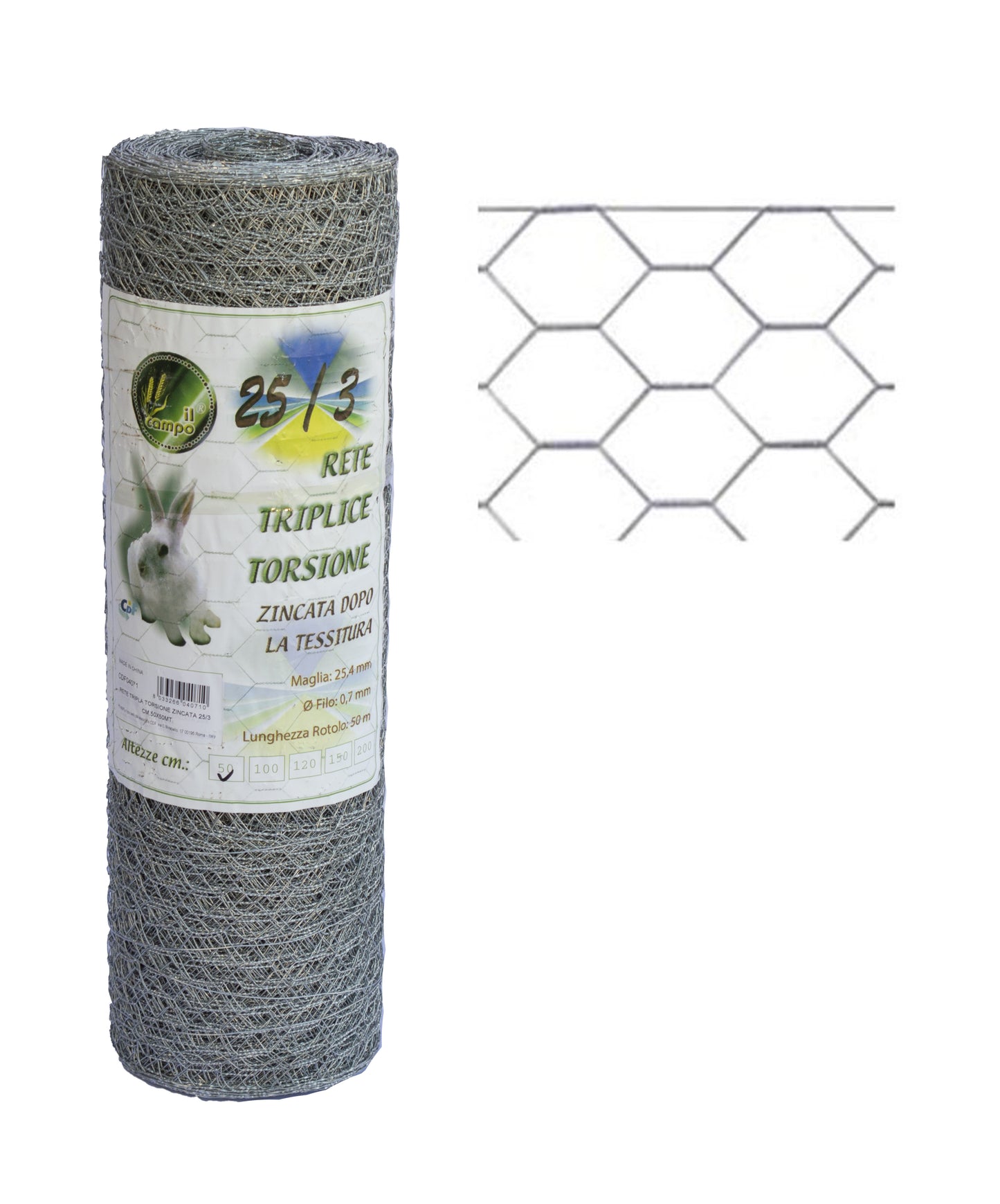 RETE TRIPLICE TORSIONE 25/3 H.100 ML.50ZINC. DOPO