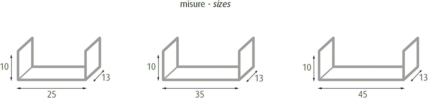 King Home SET 3 PZ(cm 10x25x13 + 10x35x13 + 10x45x13) MENSOLA A "U" IN MDF BIANCO CARTONE DA 8 PEZZI