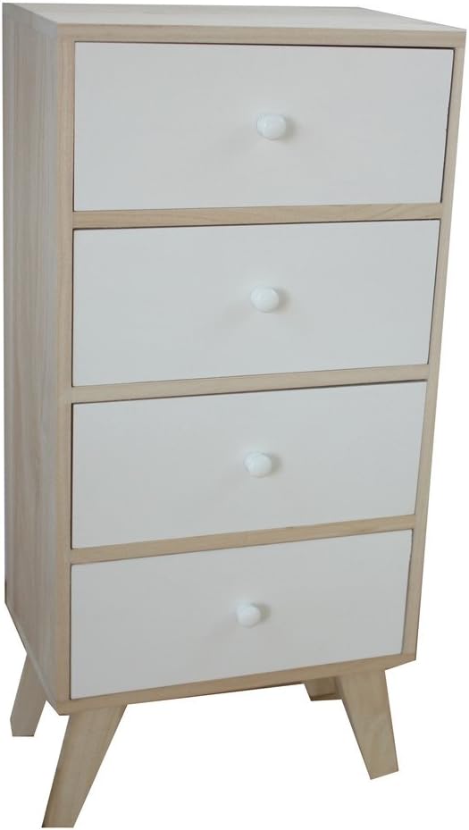 King Home Mobiletto In Legno Di Paulownia 40x25x82h cm 4 Cassetti