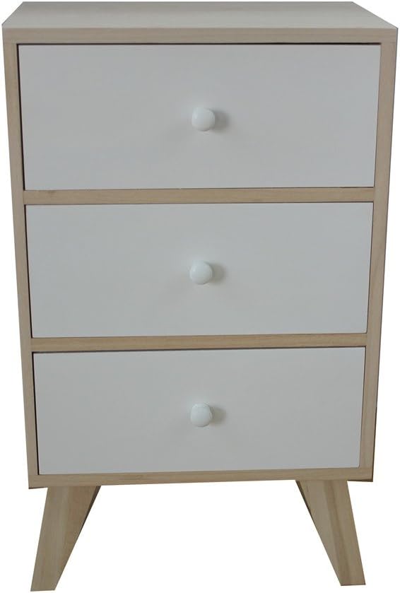 King Home Mobiletto In Legno Di Paulownia 40x25x66h cm 3 Cassetti