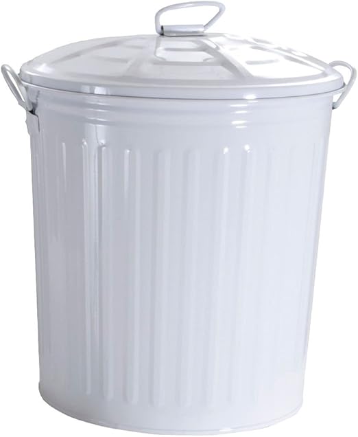 King Home BIDONE LT.35 VERNICIATO BIANCO con coperchio e maniglie laterali 37x41h cm