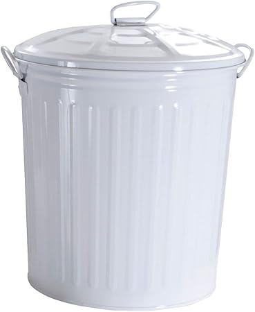 King Home BIDONE LT.18 VERNICIATO BIANCO con coperchio e maniglie laterali 31x35h cm