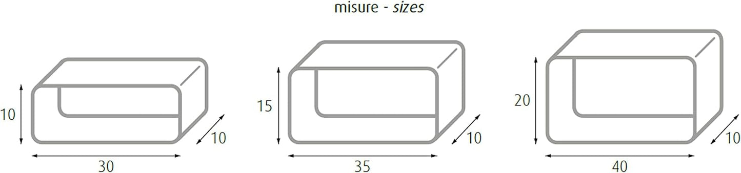 King Home SET 3 PZ(cm 10x10x30 + cm 15x10x35 + cm 20x10x40) MENSOLA RETTANGOLARE STONDATA IN MDF BICOLORE BIANCO/VERDE CARTONE DA 2 PEZZI