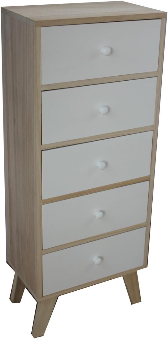 King Home Mobiletto In Legno Di Paulownia 40x25x100h cm 5 Cassetti
