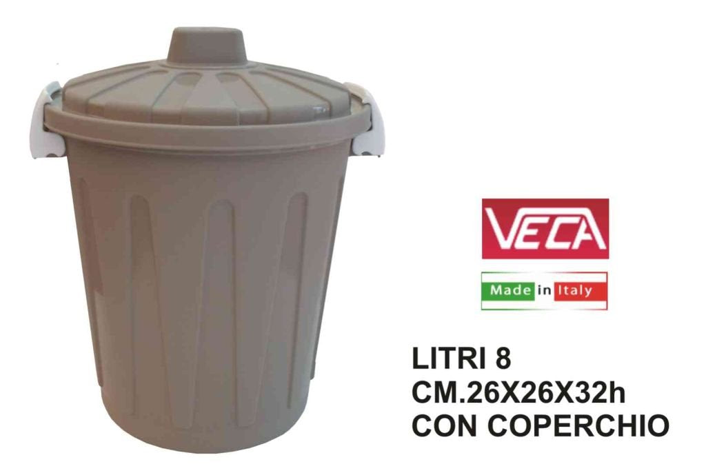 BIDONE C/COP.+GANCI LT. 8 DIAM.26 H.CM.32 TORTORA