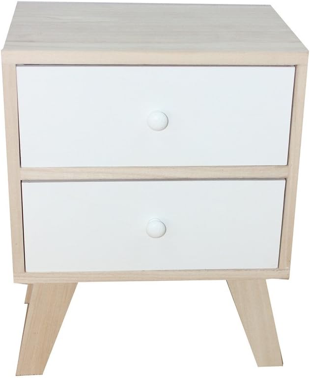 King Home Mobiletto In Legno Di Paulownia 35x25x45h cm 2 Cassetti