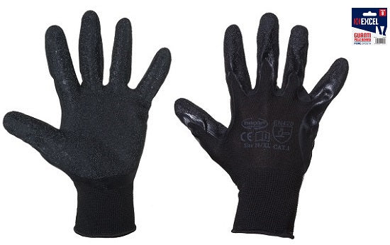GUANTI NYLON PALMO LATTICE NERO TG. 9 LPESANTE APPENDIBILE confezione da PAIA 12