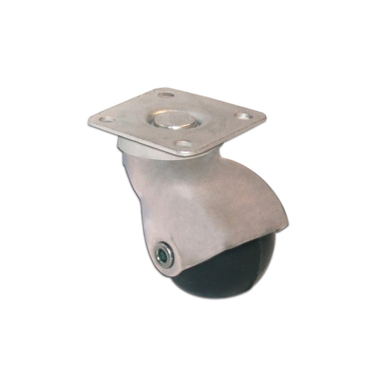 Ruota sferica piroettante in gomma nera  40 mm. con piastra