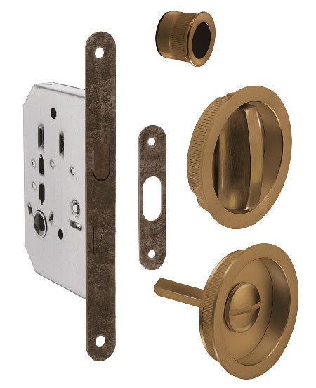 SERRATURA C/MANIGLIA KIT X PORTA WC SCORR. BRONZ. NICCHIA TO