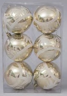 NATALE SFERE MM.70 ORO C/DECORI BIANCHICNF 6 PZ