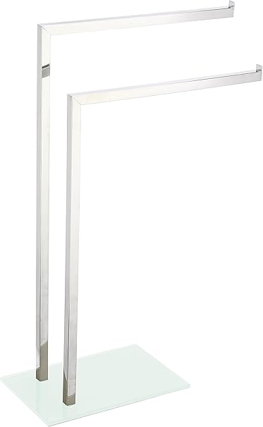 King Home PIANTANA PORTASCIUGAMANI 2 BRACCI in acciaio, base in vetro temperato bianca 45x20x69h cm