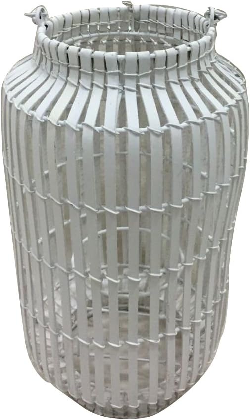 King Home LANTERNA BAMBOO WHITE C/BICCHIERE 20x54h cm