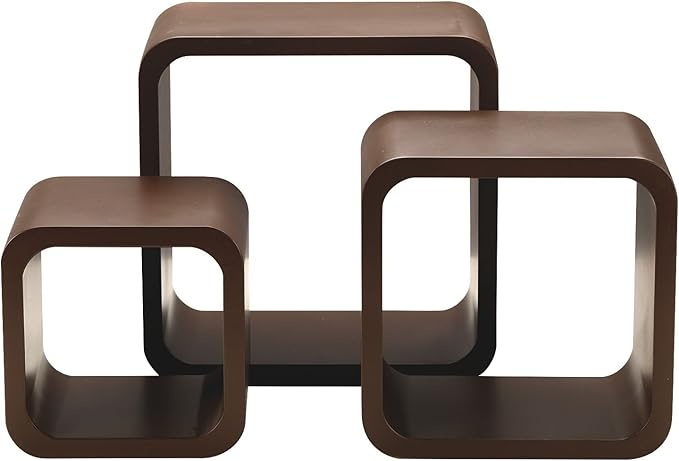 King Home SET 3 PZ(cm 17x17x15 + 22x22x15 + 27x27x15) MENSOLA QUADRA STONDATA NOCE CARTONE DA 4 PEZZI