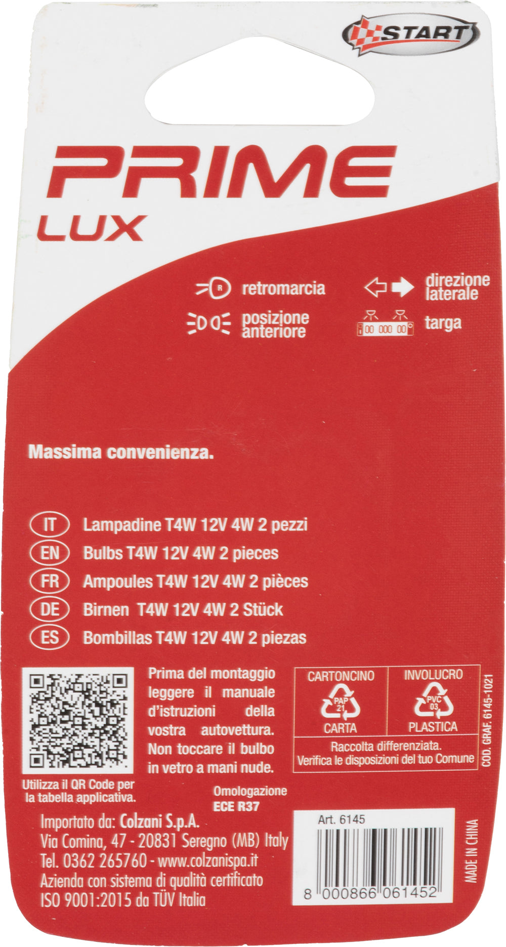 T4W Coppia di lampadine per luci spia auto 12V 4W BA9s