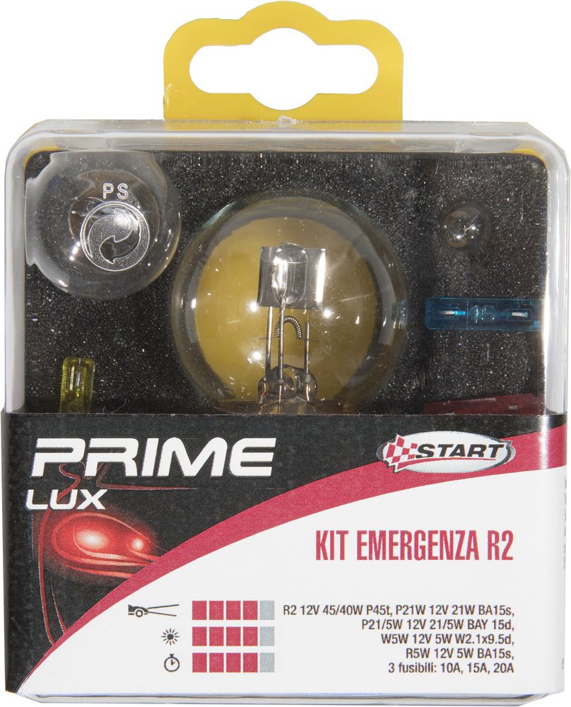 R2 Kit Emergenza Asimmetrica per luci auto 12V 5 lampade+ 2fusibili