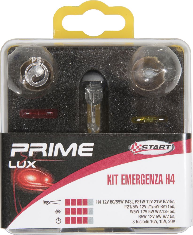 H4 Kit Emergenza Alogena per luci auto 12V 5 lampade+2 fusibili