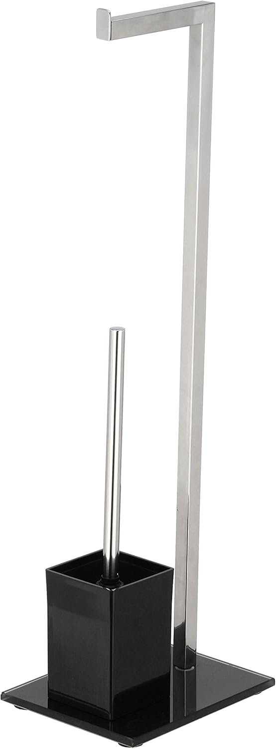 King Home PIANTANA MULTIFUNZIONE in acciaio, base in vetro temperato nera 22x18x70,5h cm