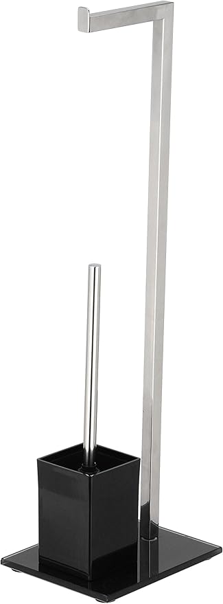 King Home PIANTANA MULTIFUNZIONE in acciaio, base in vetro temperato nera 22x18x70,5h cm