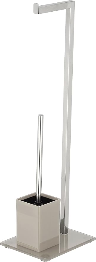 King Home PIANTANA MULTIFUNZIONE in acciaio, base in vetro temperato grigio tortora 22x18x70,5h cm