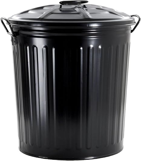 King Home BIDONE LT.18 VERNICIATO NERO con coperchio e maniglie laterali 31x35h cm