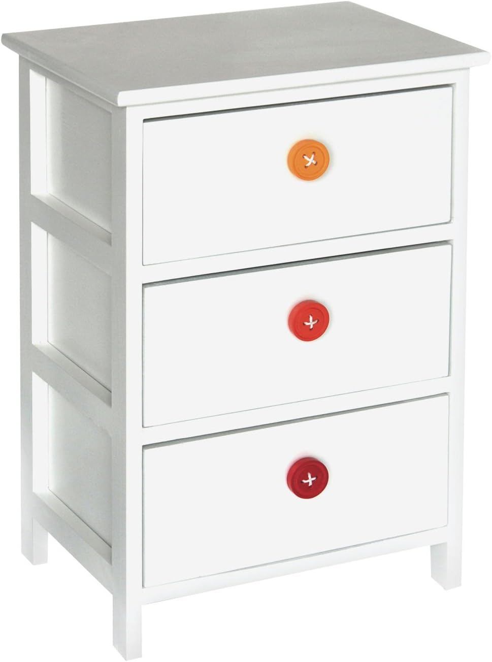 King Home Cassettiera In Legno di Paulownia 40x29x58h cm 3 Cassetti bianca C/Bottoni Colorati