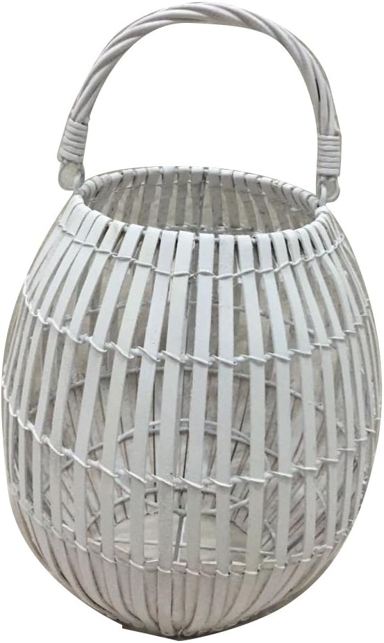 King Home LANTERNA BAMBOO WHITE C/BICCHIERE 26x40h cm