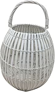 King Home LANTERNA BAMBOO WHITE C/BICCHIERE 26x40h cm