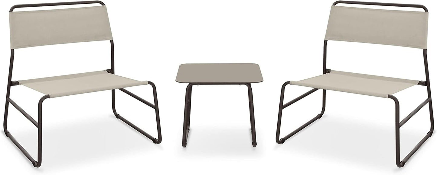 Garden Friend SALOTTO CANNES (tavolo e 2 poltrone) in acciaio color marrone e textilene color beige