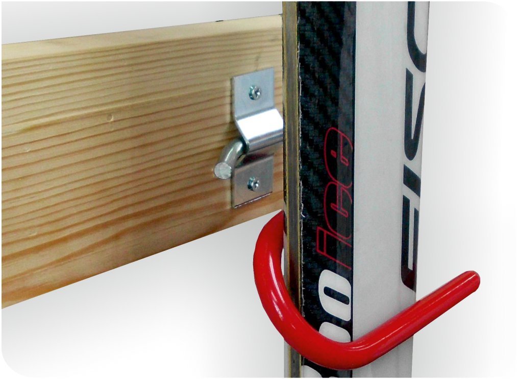 Gancio a parete per sci, zincato, rivestito plastica 30 x 70 x 62 x 130 mm.
