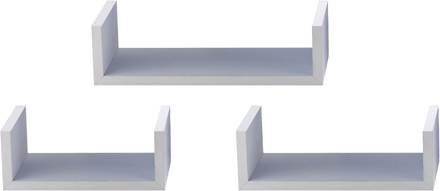 King Home SET 3 PZ(cm 10x25x13 + 10x35x13 + 10x45x13) MENSOLA A "U" IN MDF BIANCO CARTONE DA 8 PEZZI