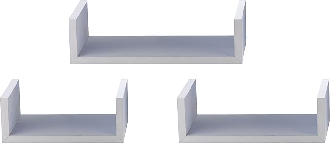 King Home SET 3 PZ(cm 10x25x13 + 10x35x13 + 10x45x13) MENSOLA A "U" IN MDF BIANCO CARTONE DA 8 PEZZI
