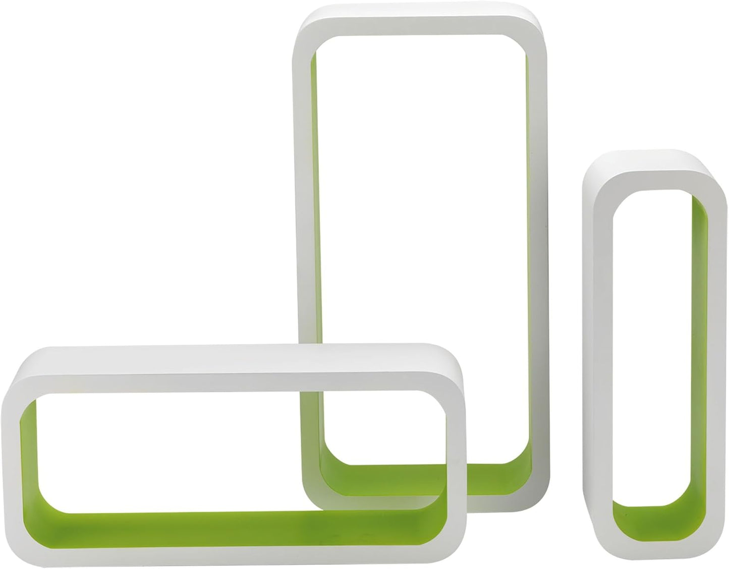 King Home SET 3 PZ(cm 10x10x30 + cm 15x10x35 + cm 20x10x40) MENSOLA RETTANGOLARE STONDATA IN MDF BICOLORE BIANCO/VERDE CARTONE DA 2 PEZZI