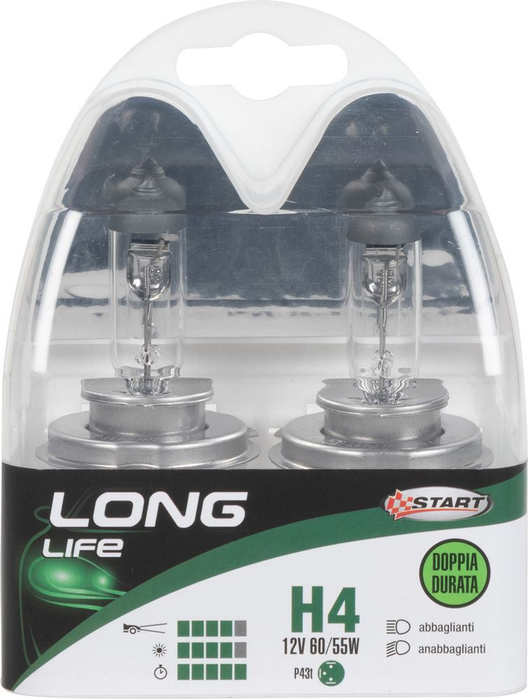 START H4 Long Life Coppia di lampadine per luci auto 12V 60/55W P43t