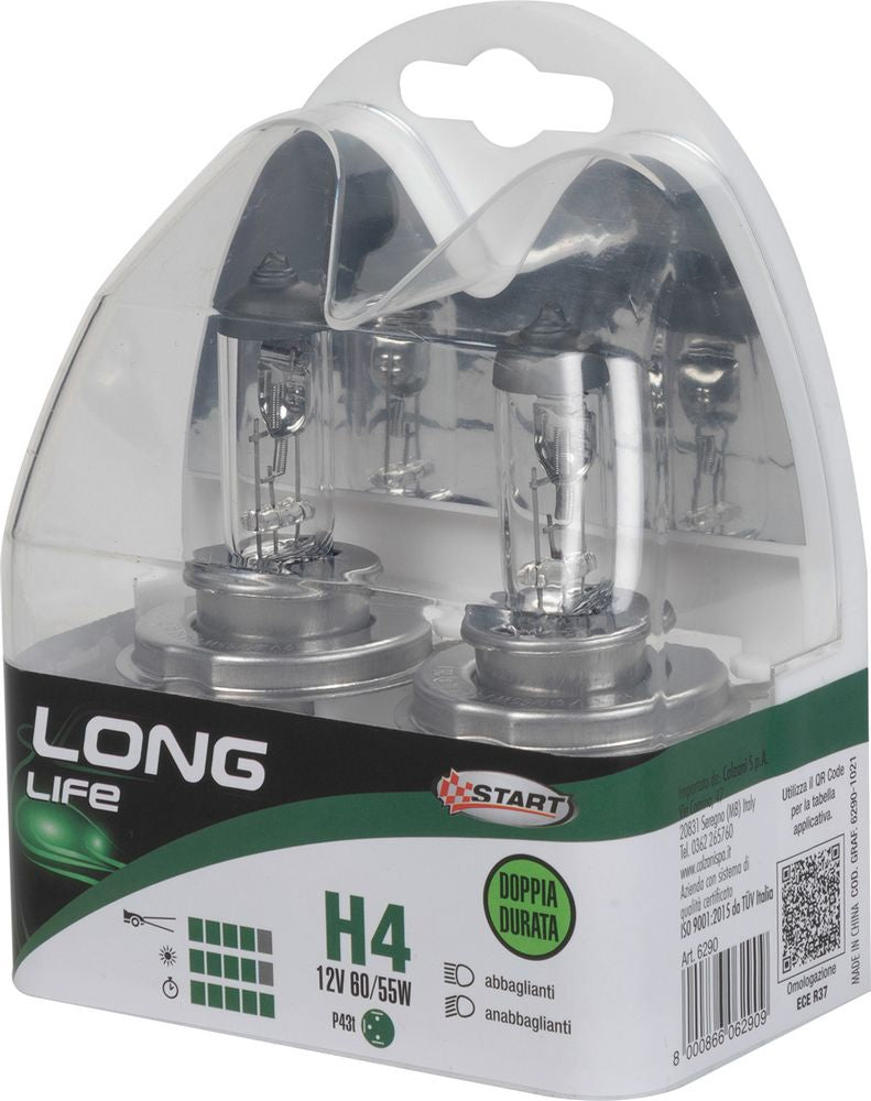 START H4 Long Life Coppia di lampadine per luci auto 12V 60/55W P43t