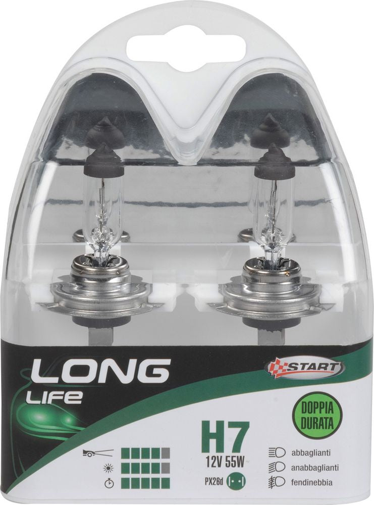 START H7 Long Life Coppia di lampadine per luci auto 12V 55W PX26d
