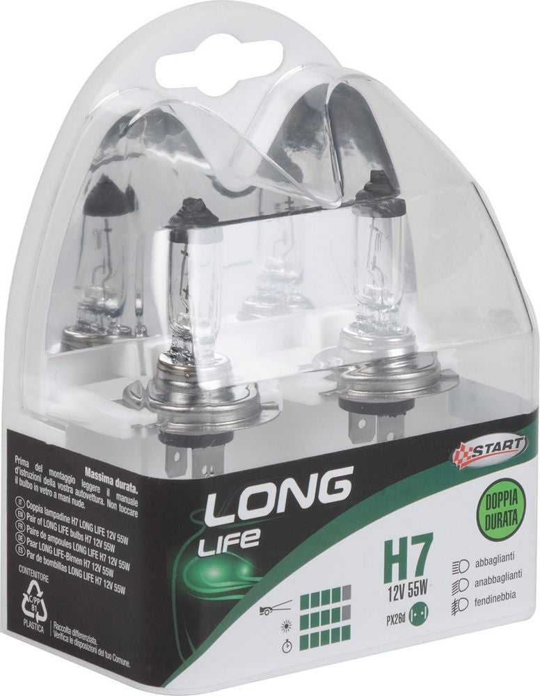 H7 Long Life Coppia di lampadine per luci auto 12V 55W PX26d