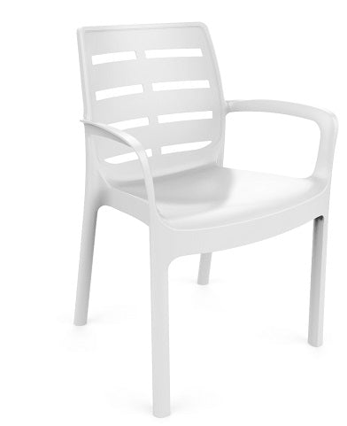 RESINA:SEDIA BORNEO BIANCA IMPILABILE C/BRACCIOLI CM.60X54X8