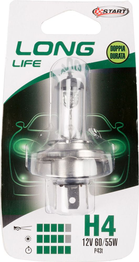 START H4 Long Life Lampadina Singola per luci auto 12V 60/55W P43t