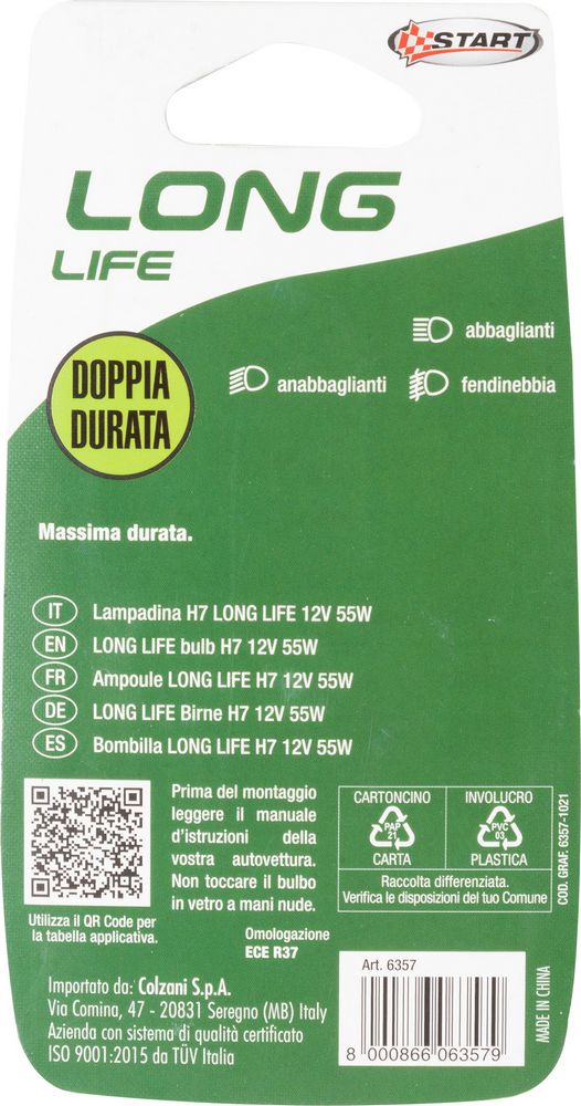 H7 Long Life Lampadina Singola per luci auto 12V 55W PX26d
