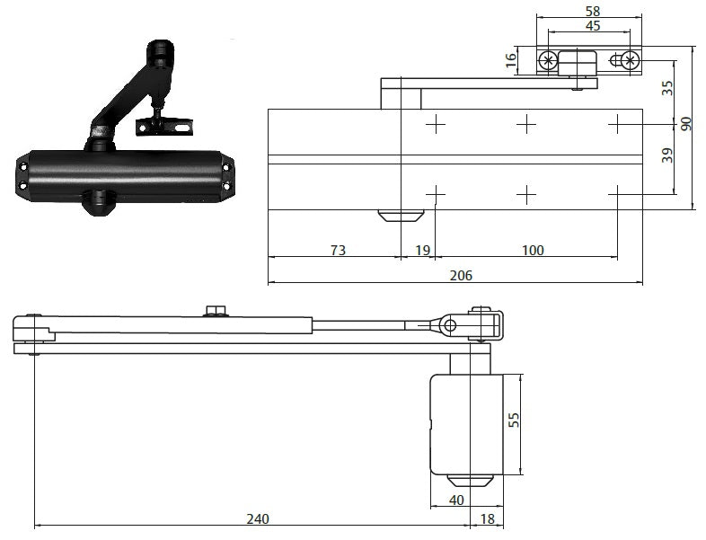 CHIUDIPORTA ASSA ABLOY DC120 ARGENTO C/FERMO