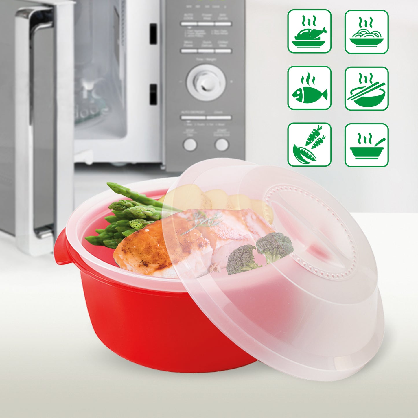 Vaporiera per microonde, Cuoci riso Cuoci pasta per microonde. 100% Made in Italy