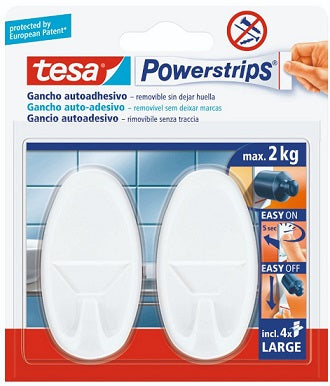 GANCIO ADESIVO REMOVIB. OVALE BIANCO BLS2PZ TESA POWERSTRIP