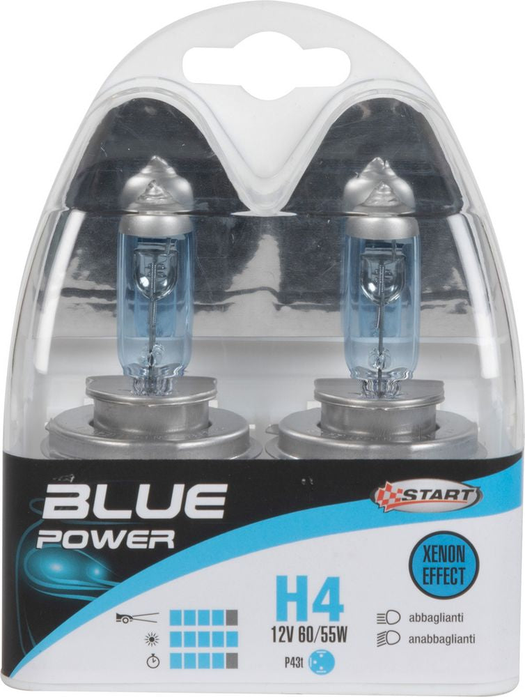 START H4 Blue Power Coppia di Lampadine Xenon per luci auto 12V 60/55W P43t