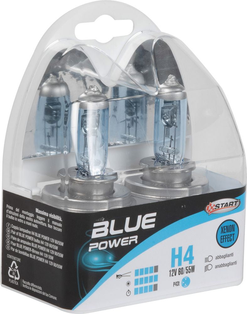 START H4 Blue Power Coppia di Lampadine Xenon per luci auto 12V 60/55W P43t