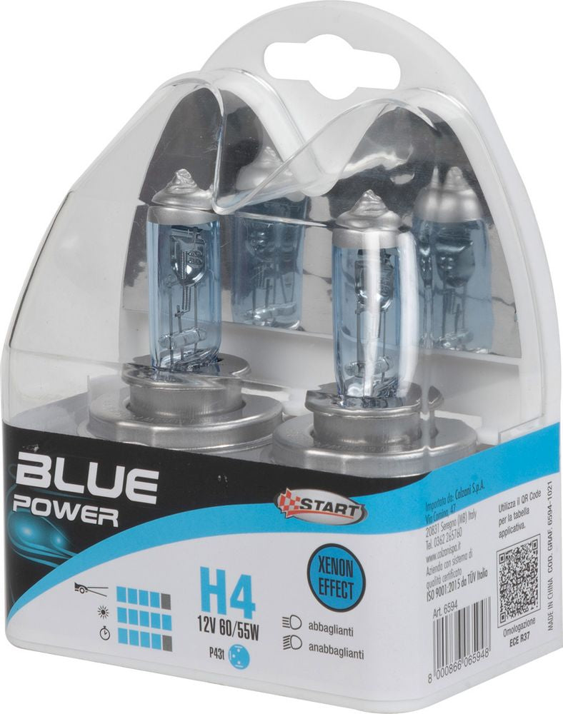 H4 Blue Power Coppia di Lampadine Xenon per luci auto 12V 60/55W P43t