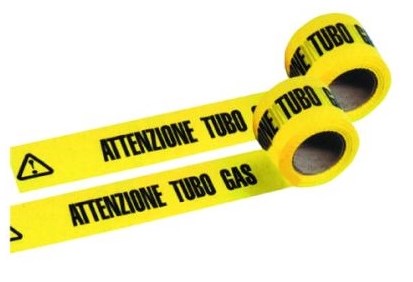 NASTRO SEGNALETICO ATTENZIONE TUBO GAS MM.10X200MT