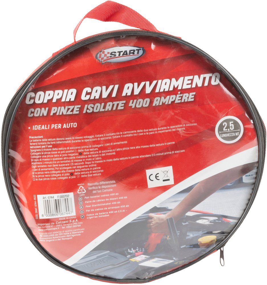 Cavi Batteria 400Ah 2,5m  Pinze Isolate per Avviamento Sicuro Auto e Moto