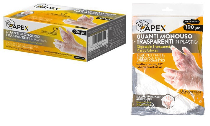APEX GUANTI MONOUSO TRASPARENTI PLASTICABST 100PZ ART.10900
